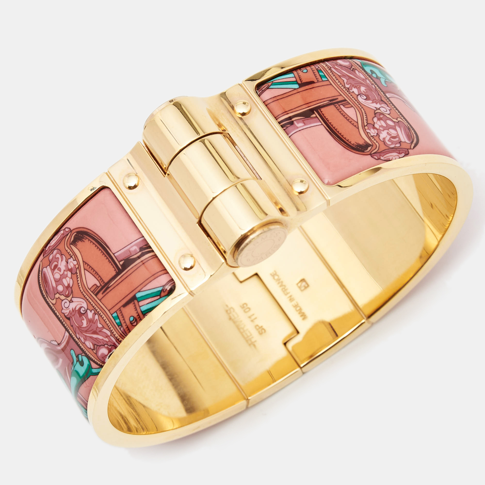 Hermes Rose Couture Brides de Gala Enamel Charniere Wide Bracelet - Picture 2 of 4